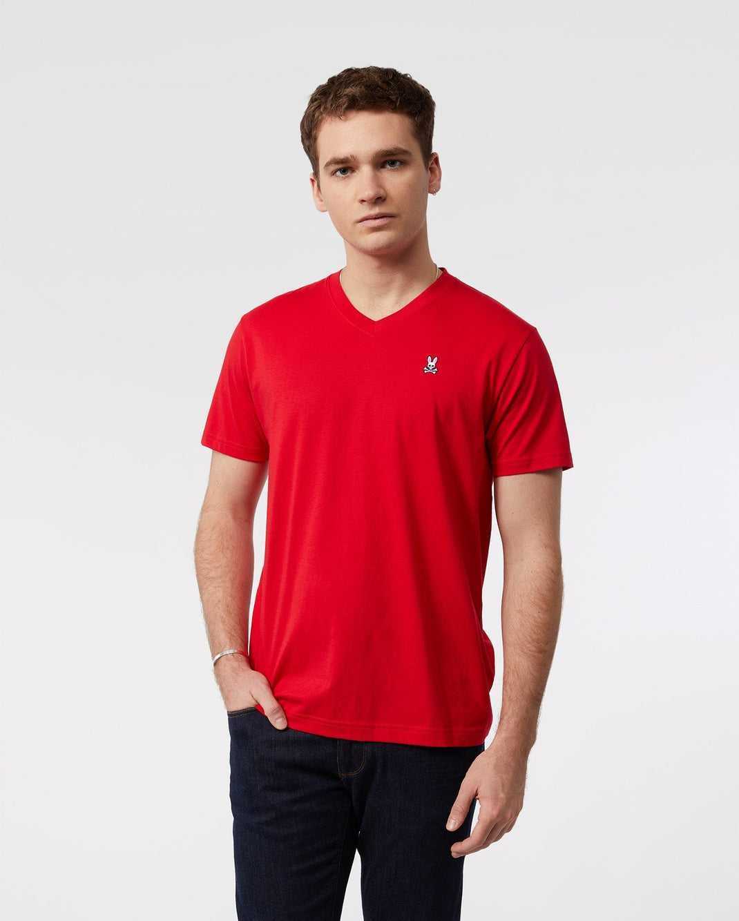 Tees Psycho Bunny Classic V Neck Tee Rouge Homme | EYI-71152768